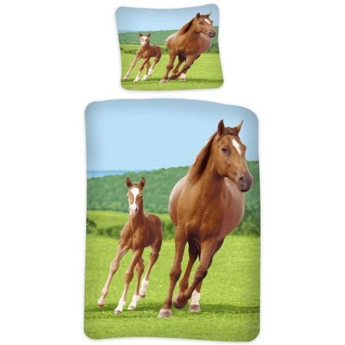 Billede af Heste sengetøj -140x200 cm - sengesæt med heste - 2 i 1 design - 100% bomuld